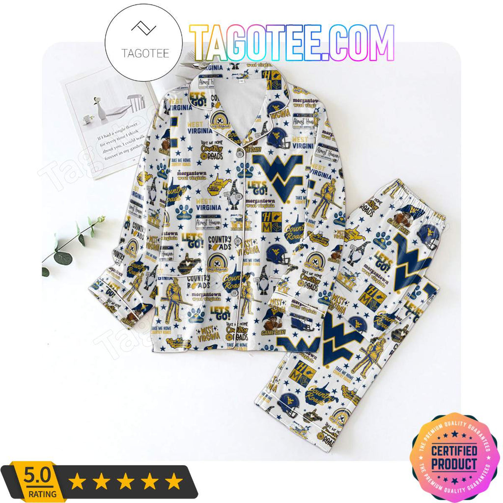West Virginia Mountaineers Love Pattern Sleepwear Pajama Pjs Set