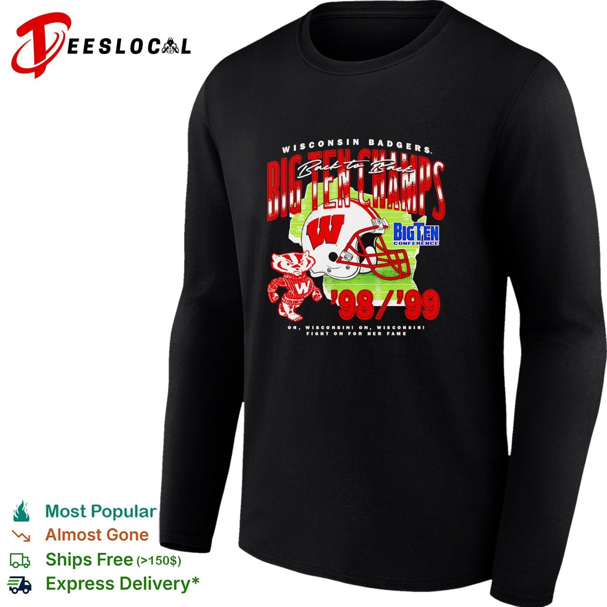 Wisconsin Badgers Big Ten champs helmet Bucky Badger mascot 98 99 shirt