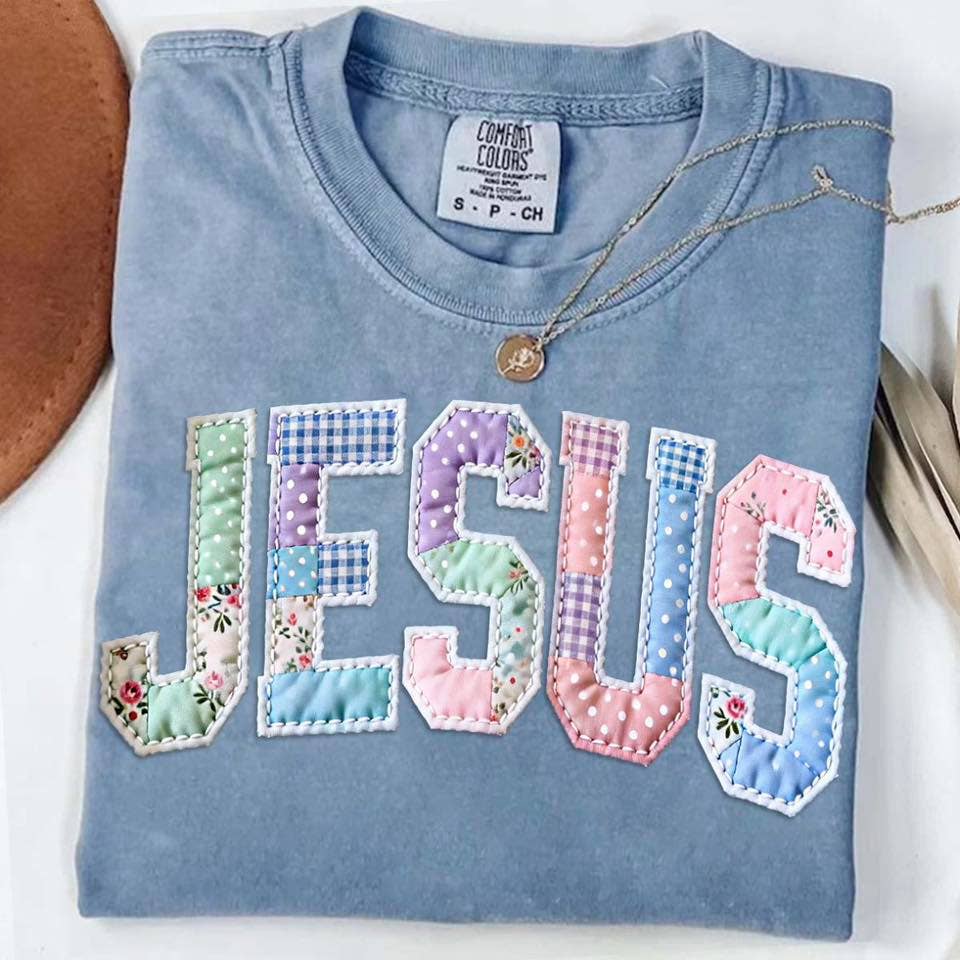 Patchwork Faux Quilted Jesus Comfort Colors T-Shirt