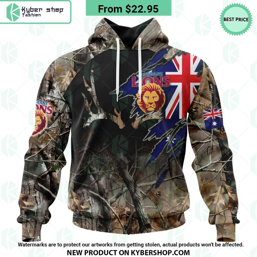 AFL Brisbane Lions Camo Realtree Hunting Hoodie