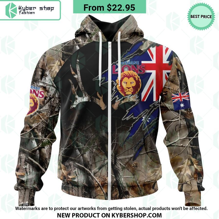 AFL Brisbane Lions Camo Realtree Hunting Hoodie