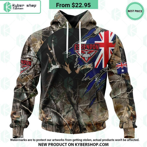 AFL Essendon Football Club Camo Realtree Hunting Hoodie