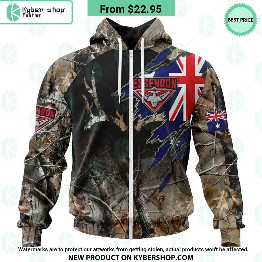 AFL Essendon Football Club Camo Realtree Hunting Hoodie