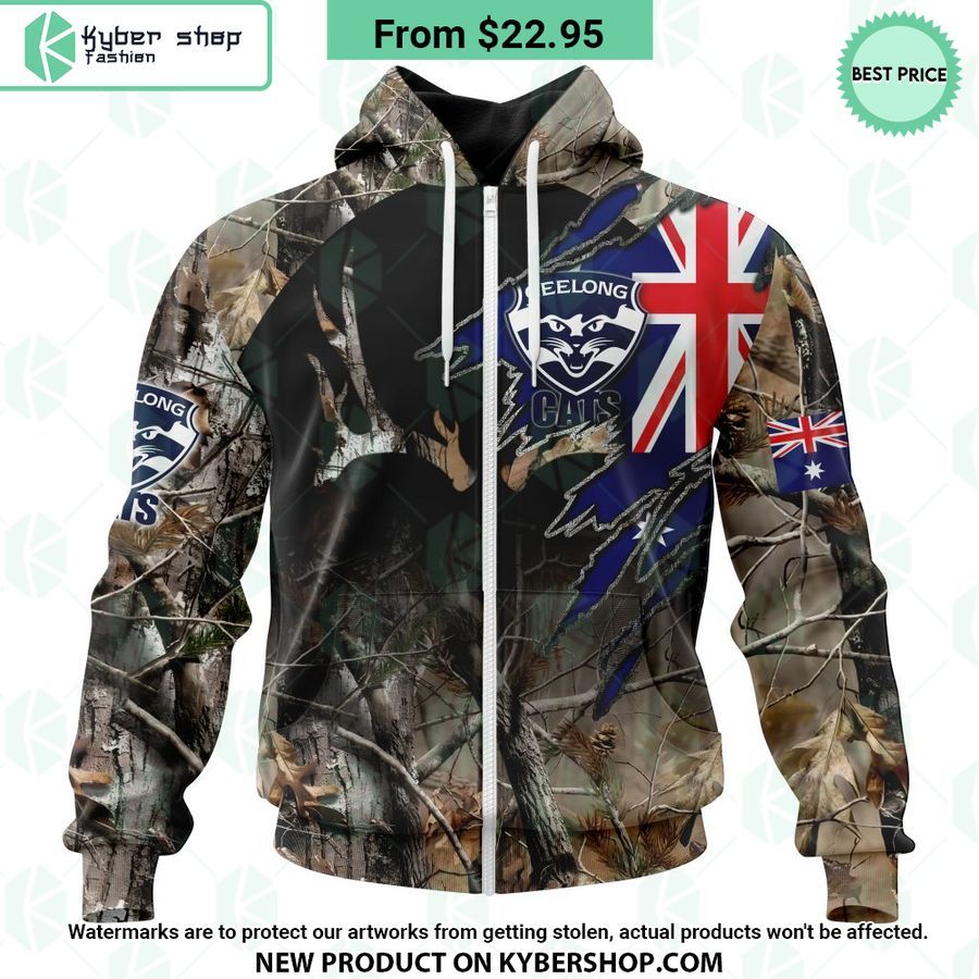 AFL Geelong Cats Camo Realtree Hunting Hoodie