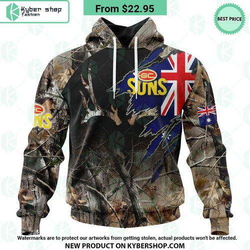 AFL Gold Coast Suns Camo Realtree Hunting Hoodie
