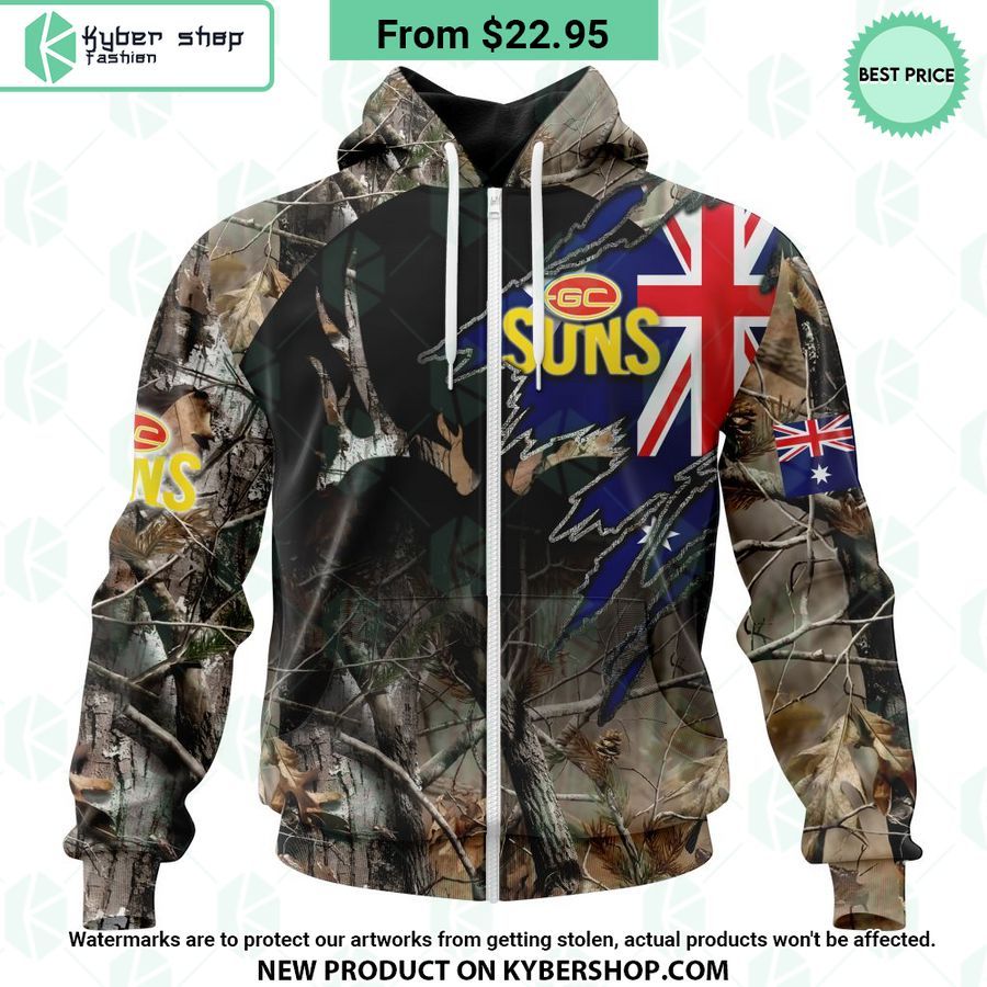 AFL Gold Coast Suns Camo Realtree Hunting Hoodie
