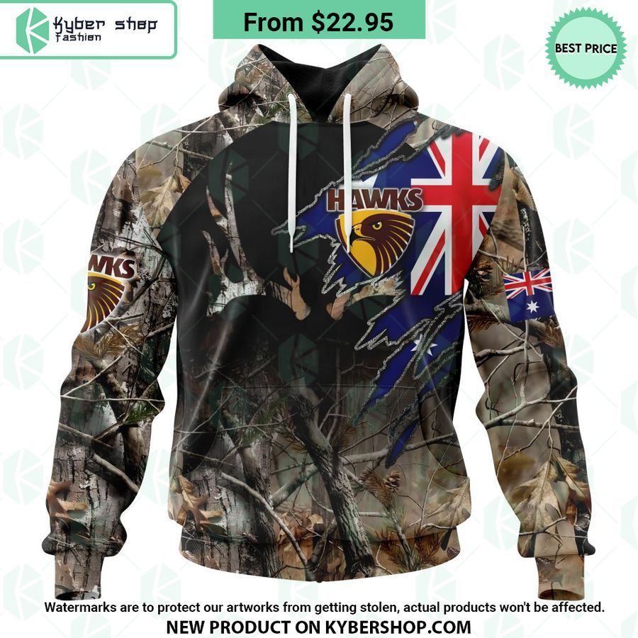 AFL Hawthorn Football Club Camo Realtree Hunting Hoodie