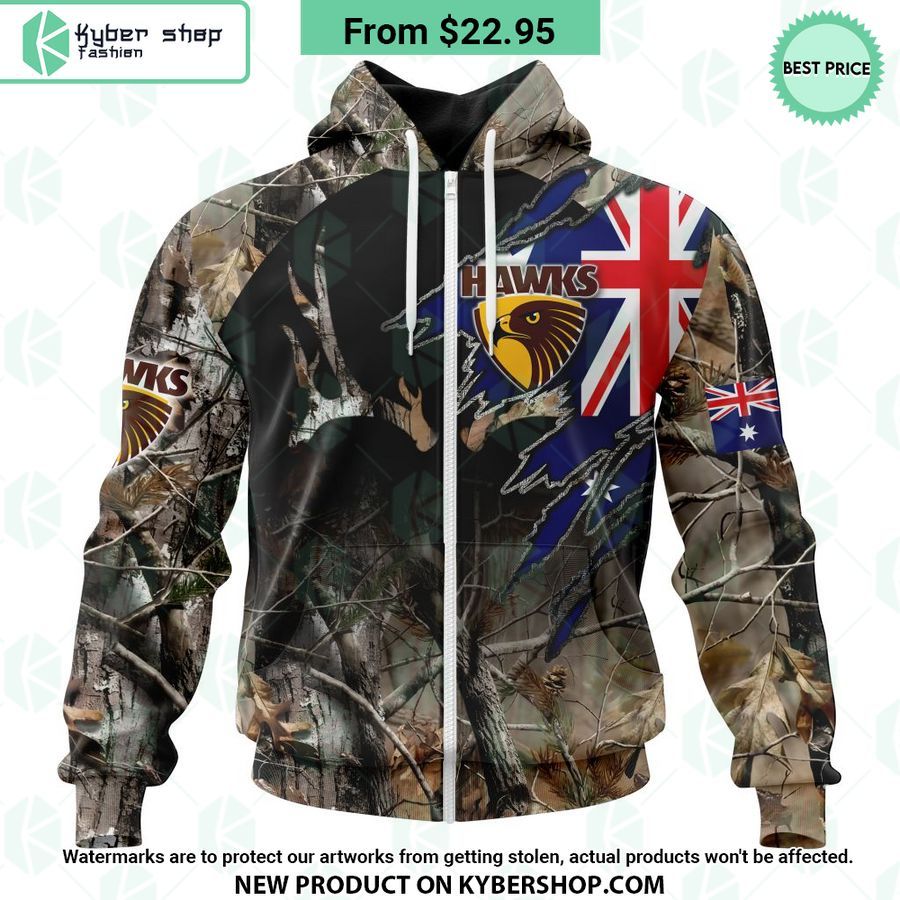 AFL Hawthorn Football Club Camo Realtree Hunting Hoodie