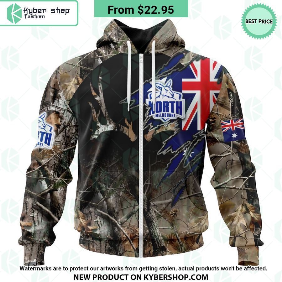 AFL North Melbourne Football Club Camo Realtree Hunting Hoodie