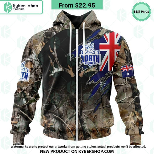 AFL North Melbourne Football Club Camo Realtree Hunting Hoodie