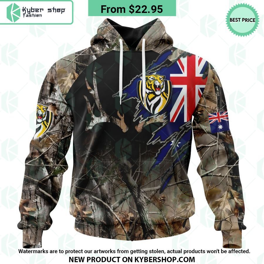 AFL Richmond Tigers Camo Realtree Hunting Hoodie