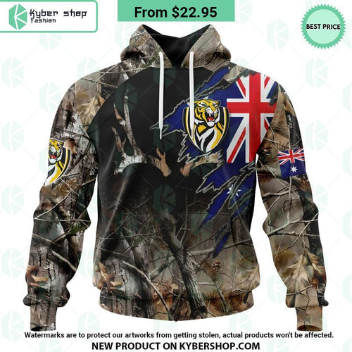 AFL Richmond Tigers Camo Realtree Hunting Hoodie