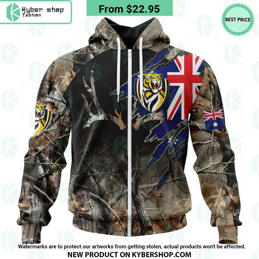 AFL Richmond Tigers Camo Realtree Hunting Hoodie