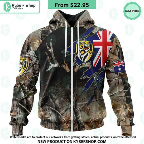 AFL Richmond Tigers Camo Realtree Hunting Hoodie