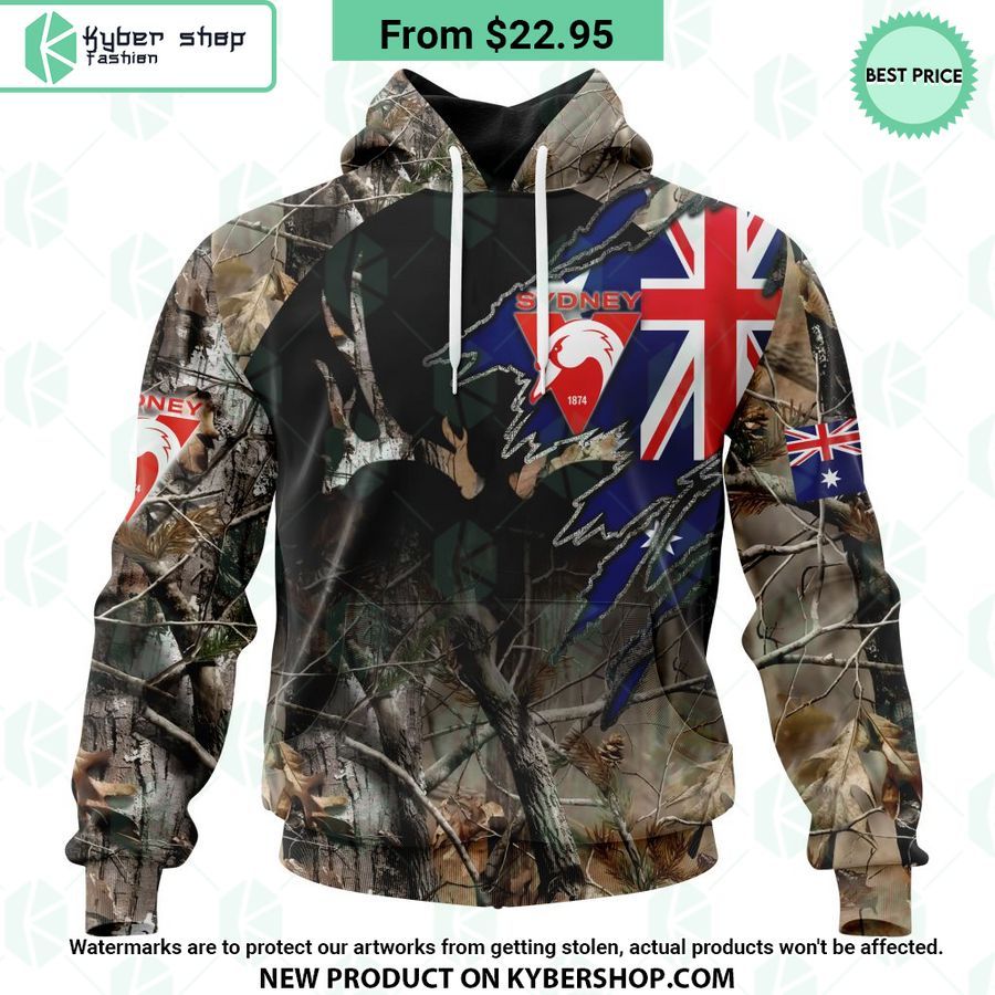 AFL Sydney Swans Camo Realtree Hunting Hoodie