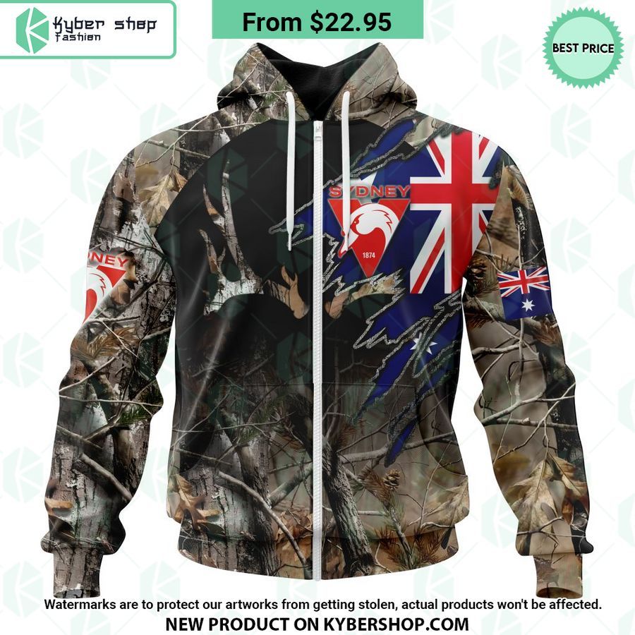 AFL Sydney Swans Camo Realtree Hunting Hoodie
