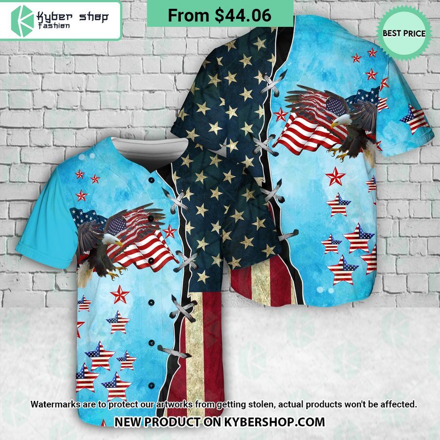 American Flag Eagle 4th Of July Baseball Jersey