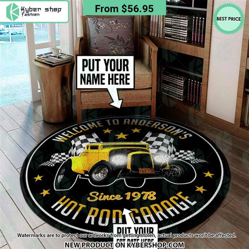 American Graffiti Milner Couple Hot rod Garage CUSTOM Round Rug