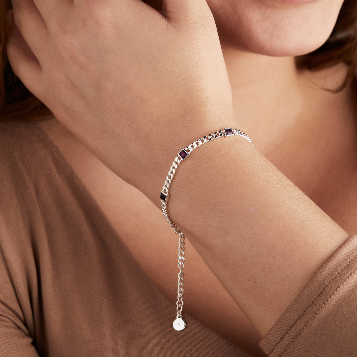 February Birthstone Amethyst Curb Chain Bracelet T-Shirts