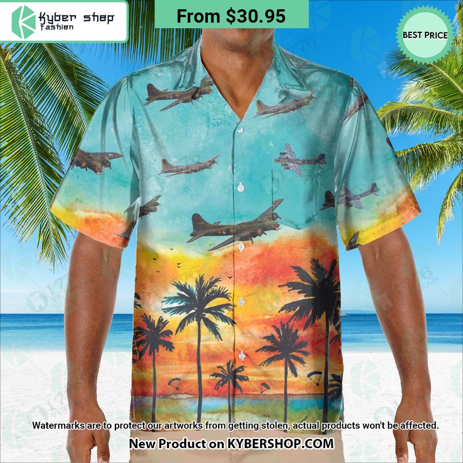 B-17 Flying Fortress Sunset Hawaiian Shirt