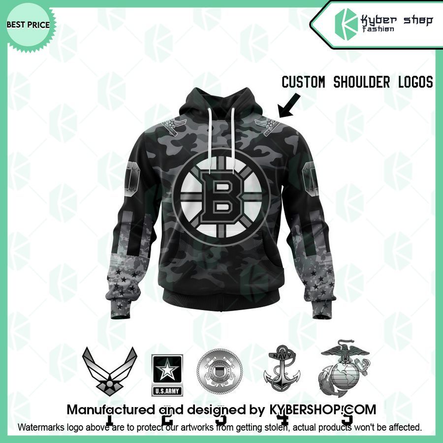 Boston Bruins Camo Color CUSTOM Your Service Branches Hoodie