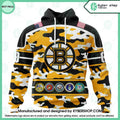 Boston Bruins Design Wih Camo Team Color And Military Force Logo CUSTOM Hoodie