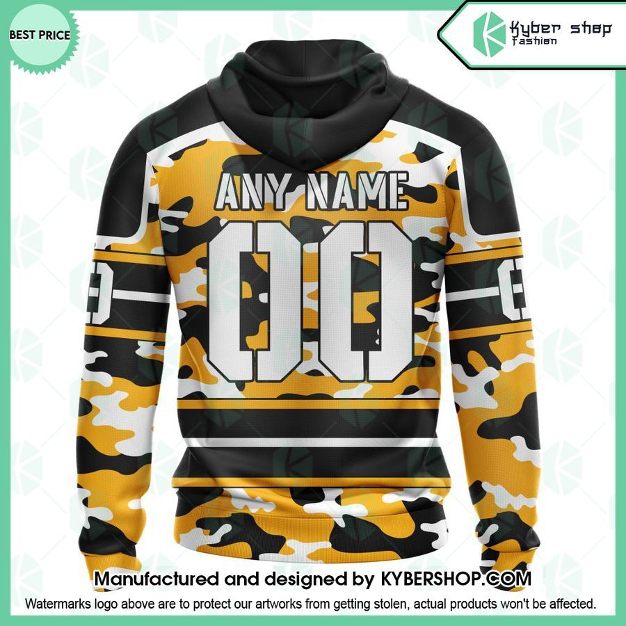Boston Bruins Design Wih Camo Team Color And Military Force Logo CUSTOM Hoodie