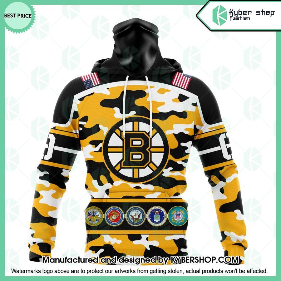 Boston Bruins Design Wih Camo Team Color And Military Force Logo CUSTOM Hoodie
