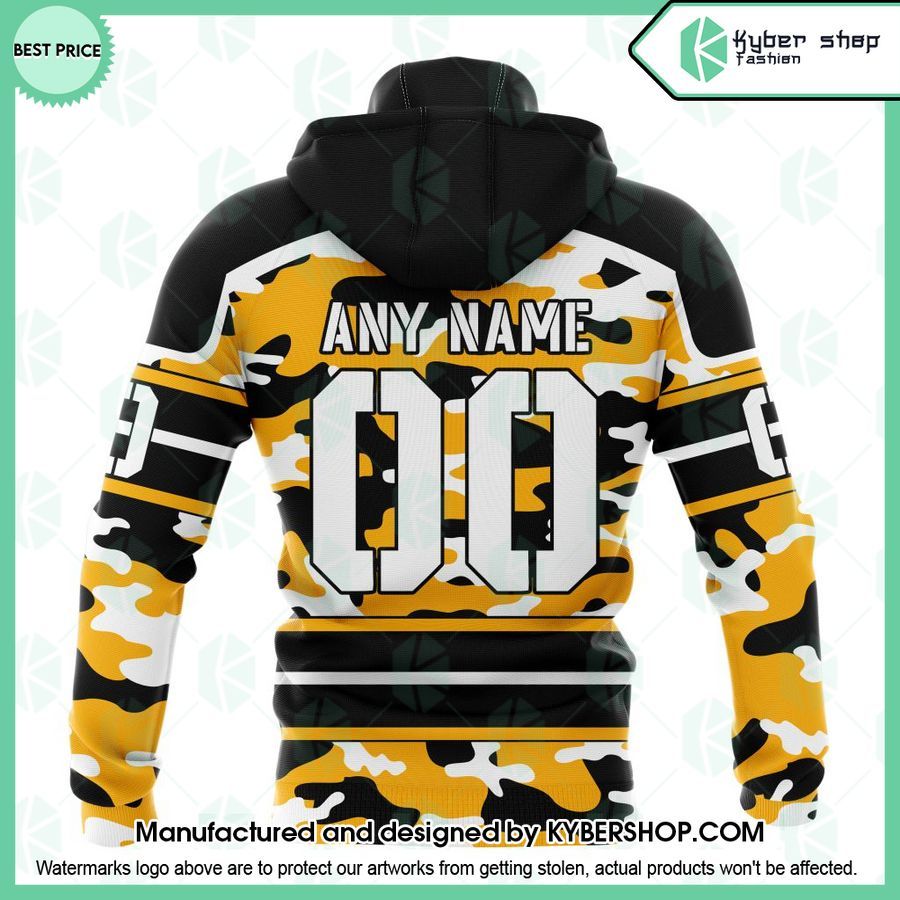 Boston Bruins Design Wih Camo Team Color And Military Force Logo CUSTOM Hoodie