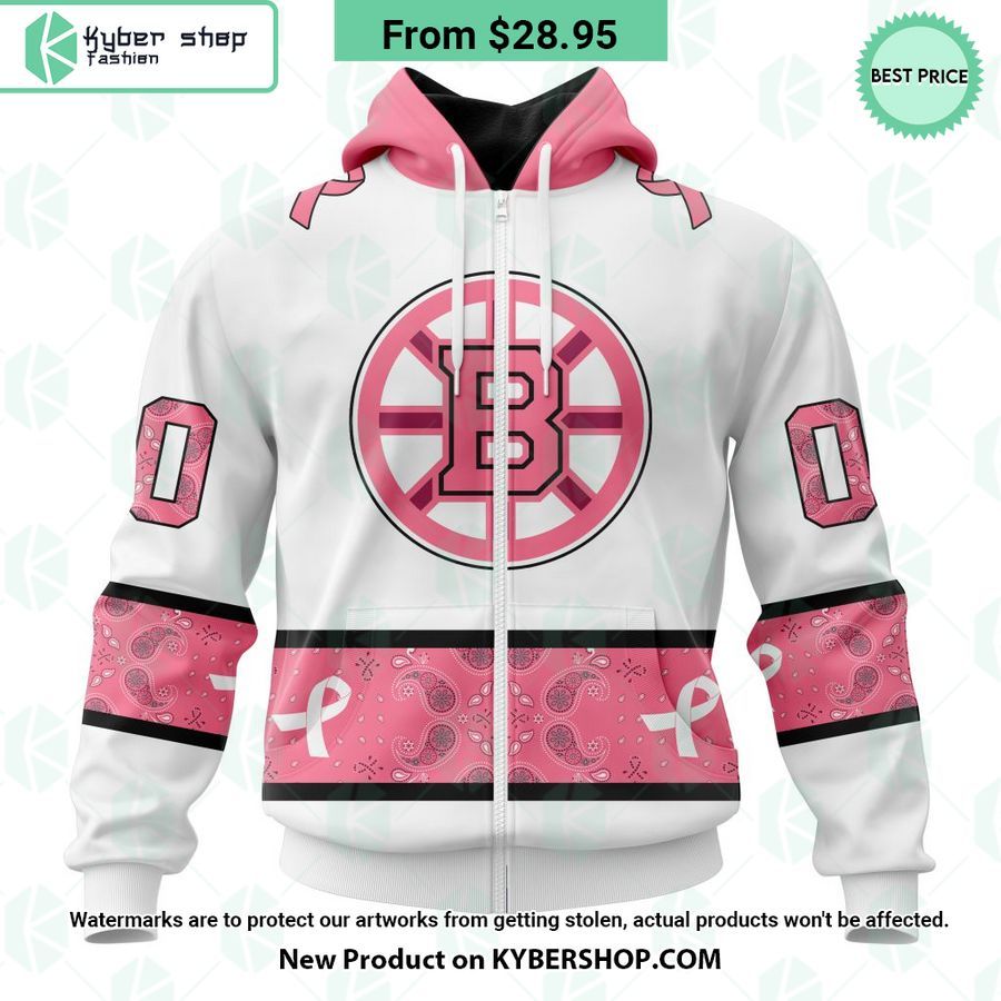Boston Bruins In October We Wear Pink Breast Cancer Hoodie