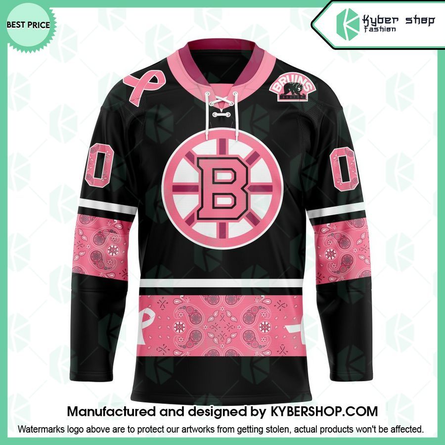 Boston Bruins Paisley In October We Wear Pink Breast Cancer CUSTOM Hockey Jersey