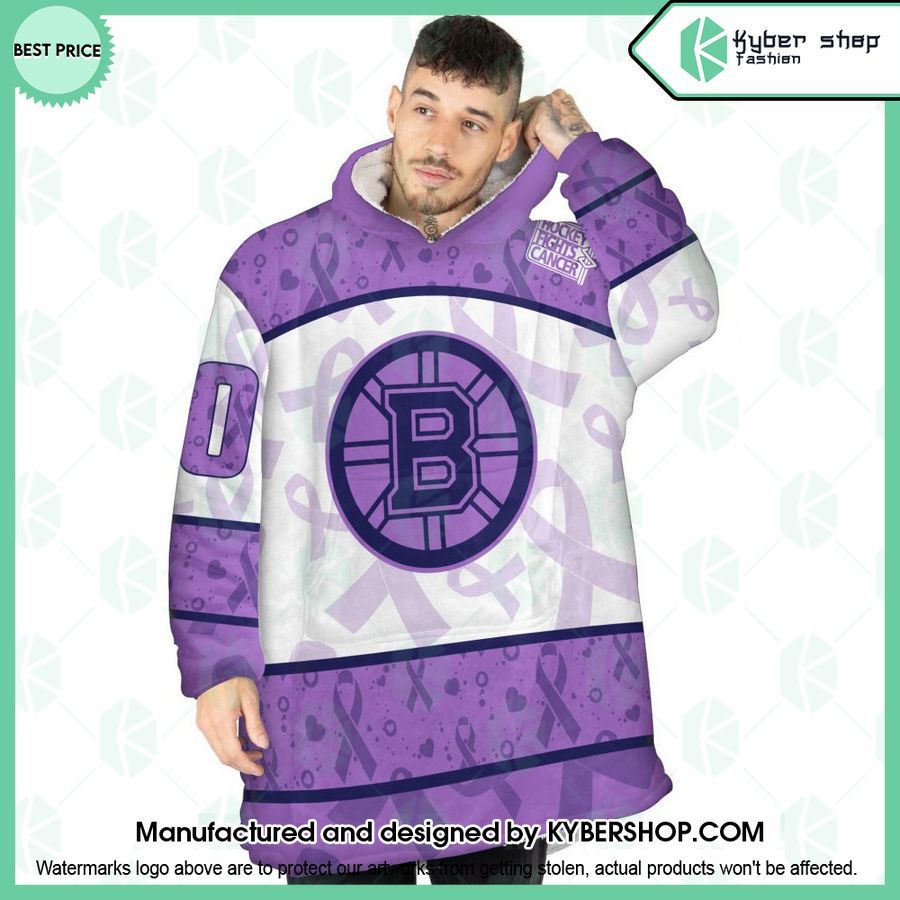 Boston Bruins Special Lavender Fight Cancer CUSTOM Oodie Blanket Hoodie