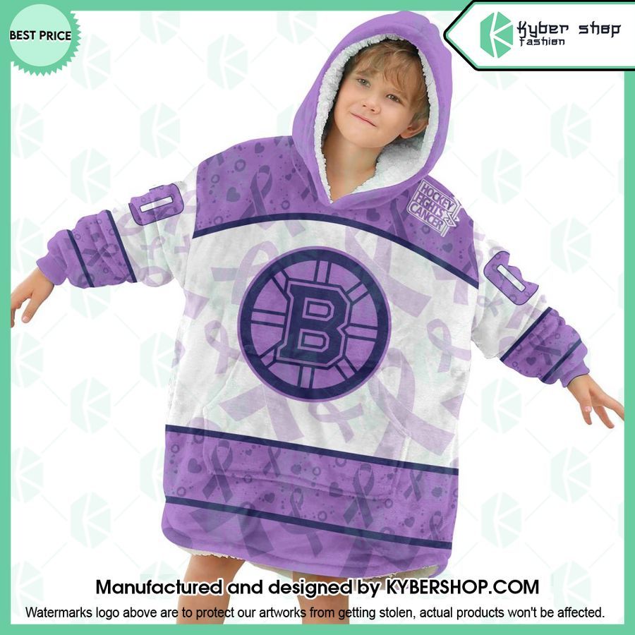 Boston Bruins Special Lavender Fight Cancer CUSTOM Oodie Blanket Hoodie