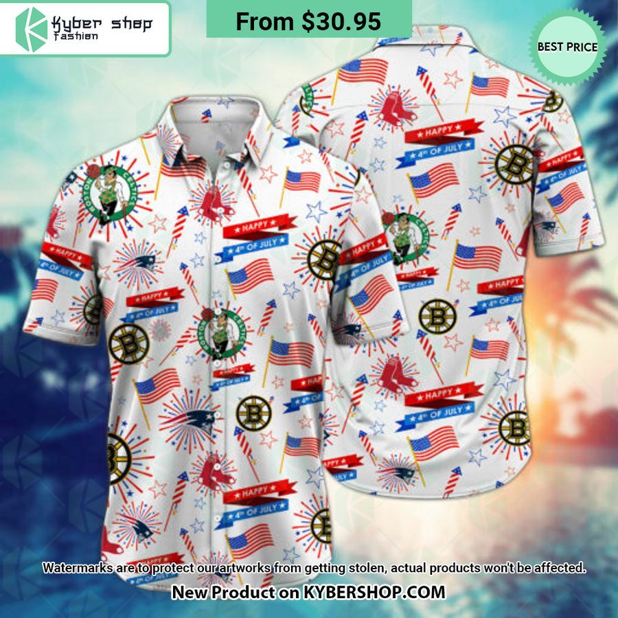 Boston Celtics Boston Red Sox Boston Bruins Happy 4th Of July Hawaiian Shirt