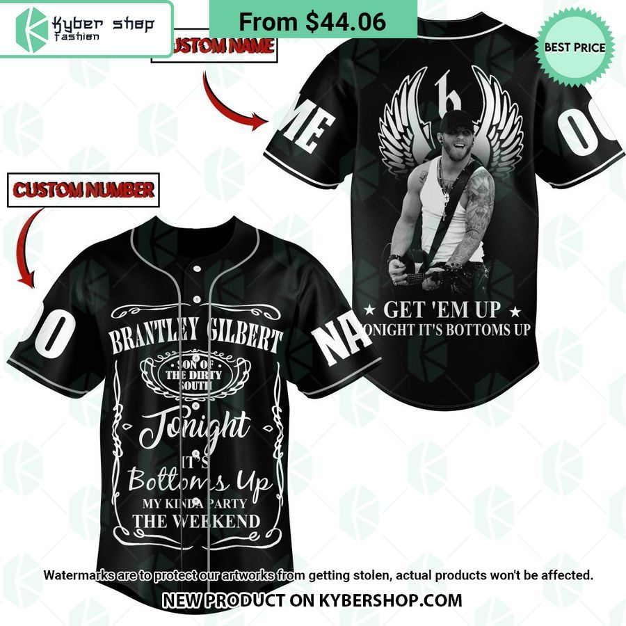 Brantley Gilbert Tonight It’s Bottoms Up CUSTOM Baseball Jersey