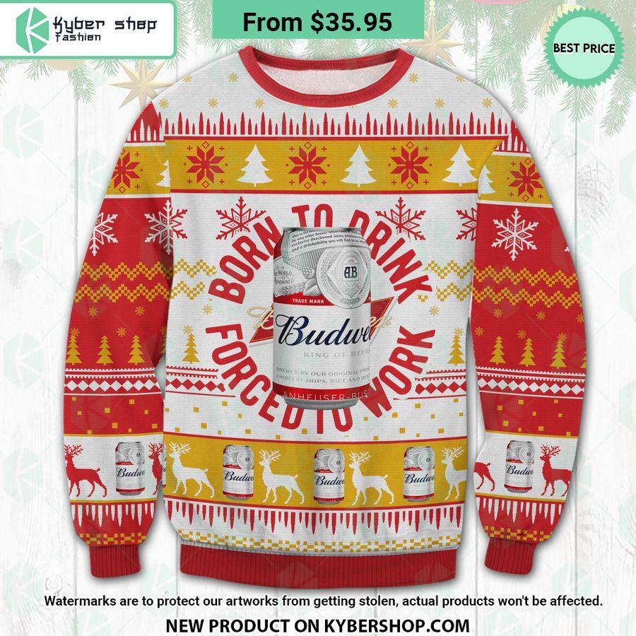 Budweiser Born To Drink Ugly Christmas Sweater
