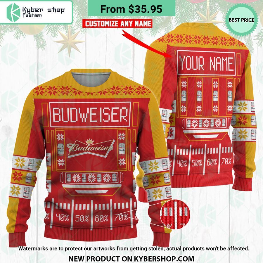 Budweiser Custom Name Ugly Christmas Sweater