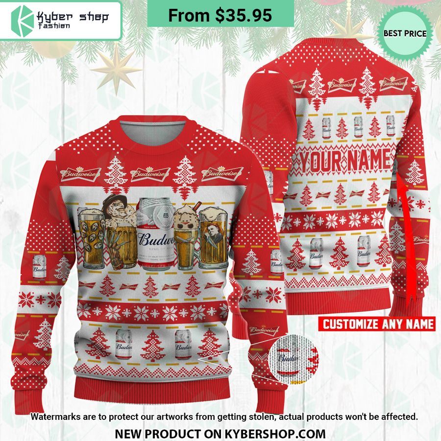 Budweiser Horror Characters Drink Ugly Christmas Sweater