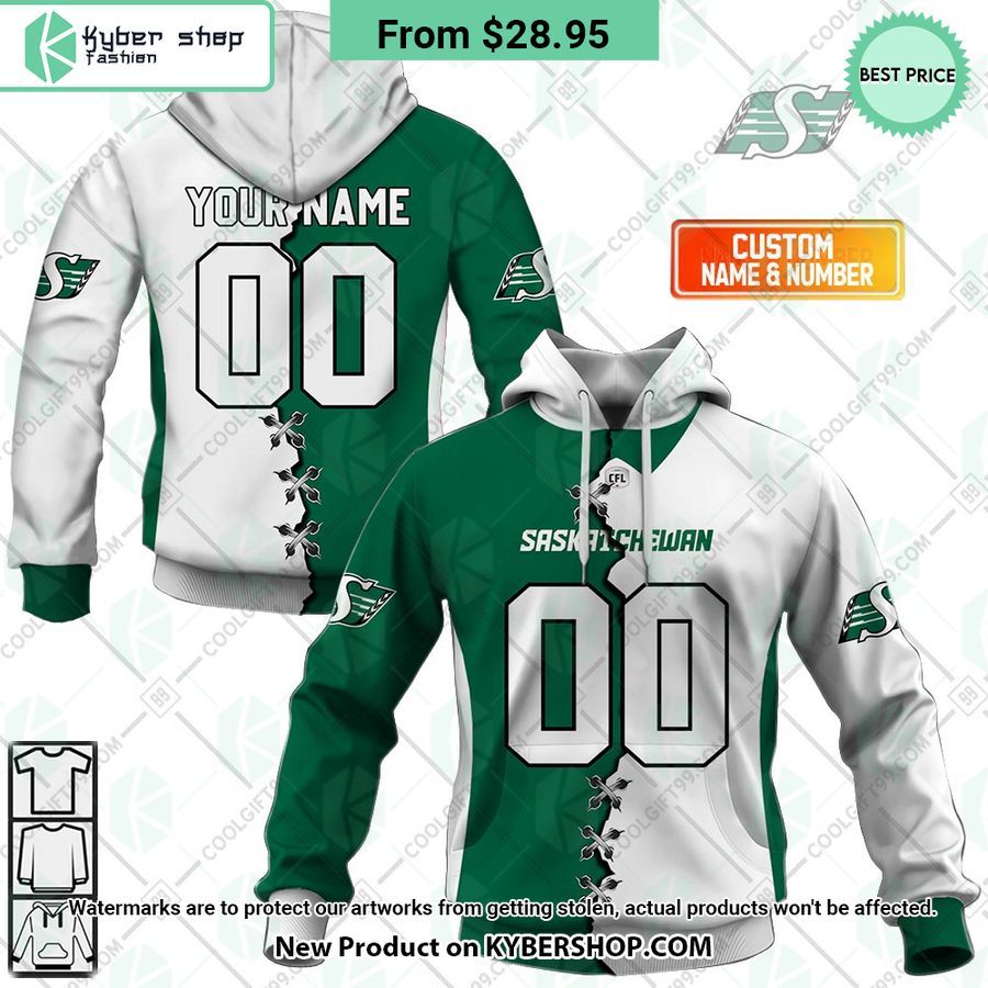 CFL Saskatchewan Roughriders Mix Jersey Style CUSTOM Hoodie