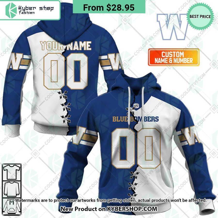 CFL Winnipeg Blue Bombers Mix Jersey CUSTOM Hoodie