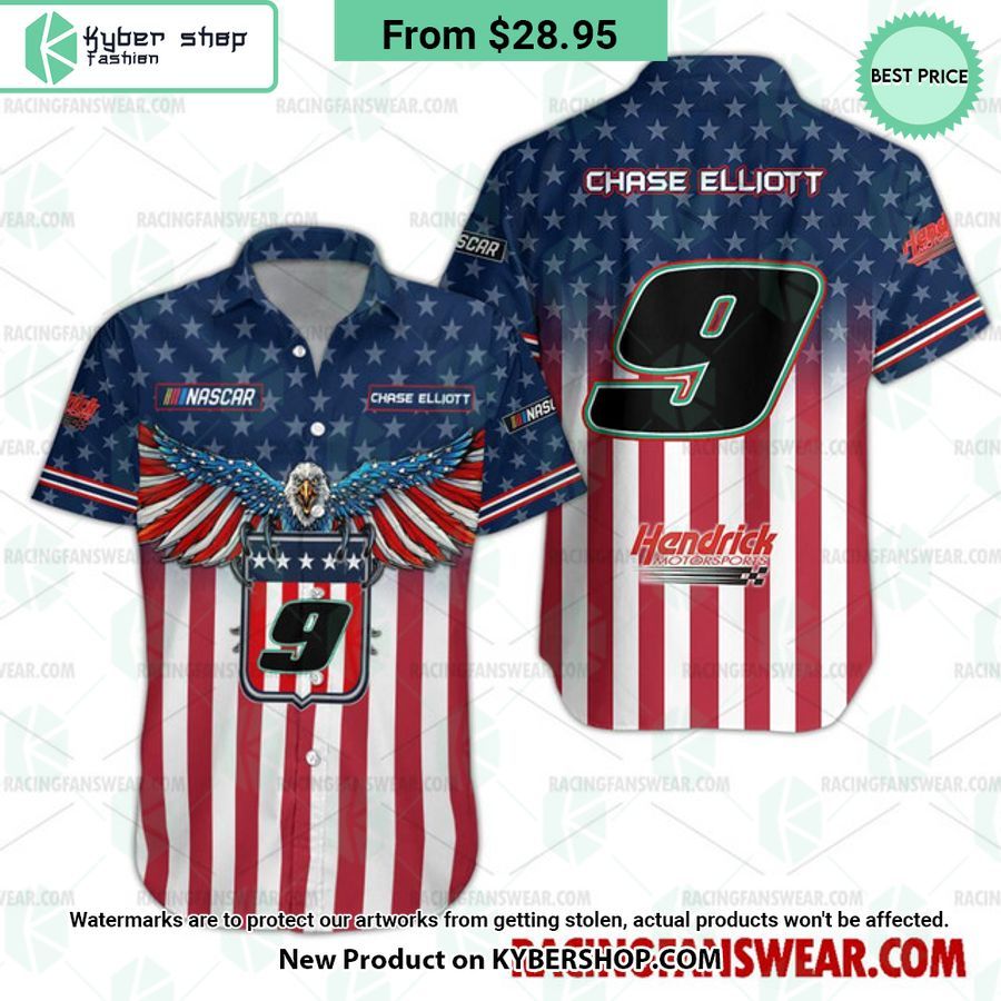 Chase Elliott NASCAR Racing Eagle Independence Day Hawaiian Shirt