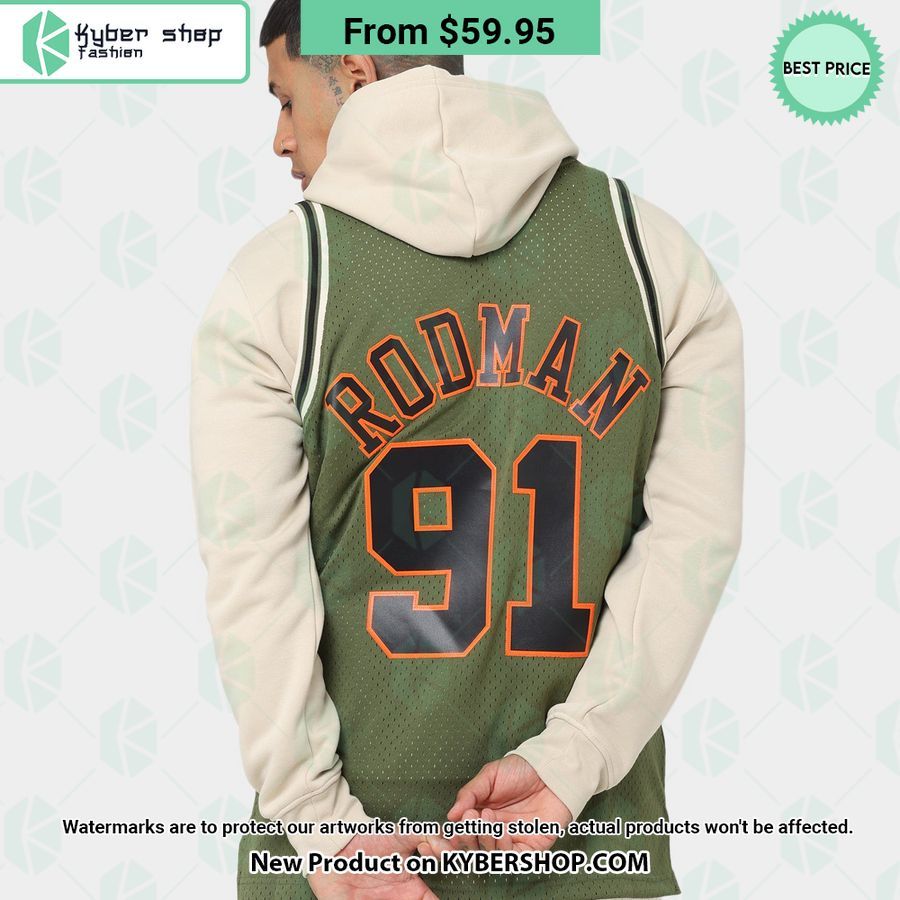 Chicago Bulls Dennis Rodman 91 Olive Basketball Jersey