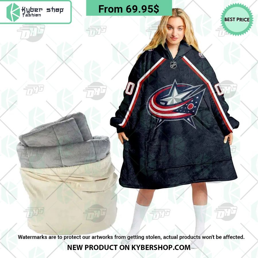 Columbus Blue Jackets black Hoodie Blanket