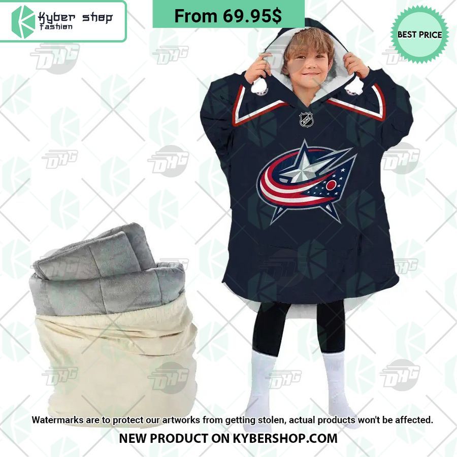 Columbus Blue Jackets black Hoodie Blanket