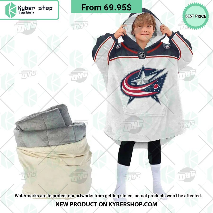 Columbus Blue Jackets white Hoodie Blanket