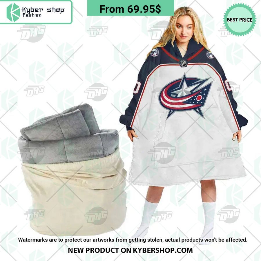 Columbus Blue Jackets white Hoodie Blanket