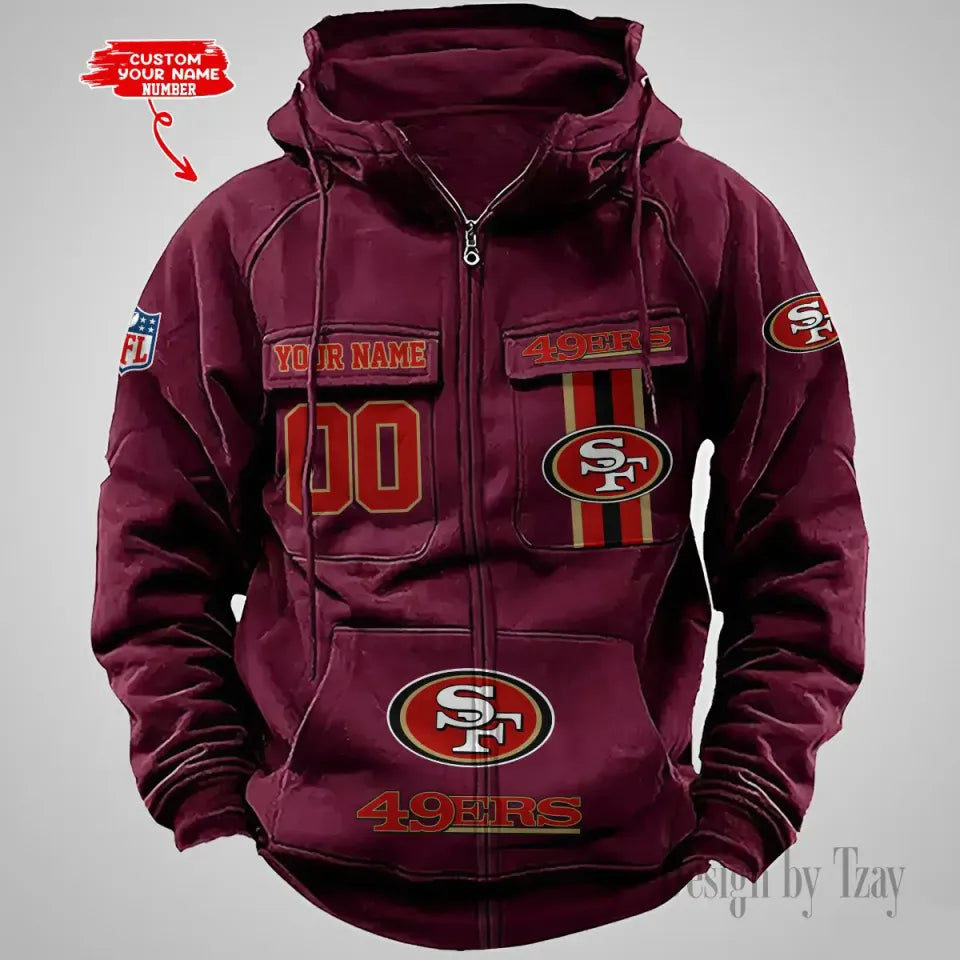 San Francisco Personalized Football Vintage Cargo Zip Hoodies
