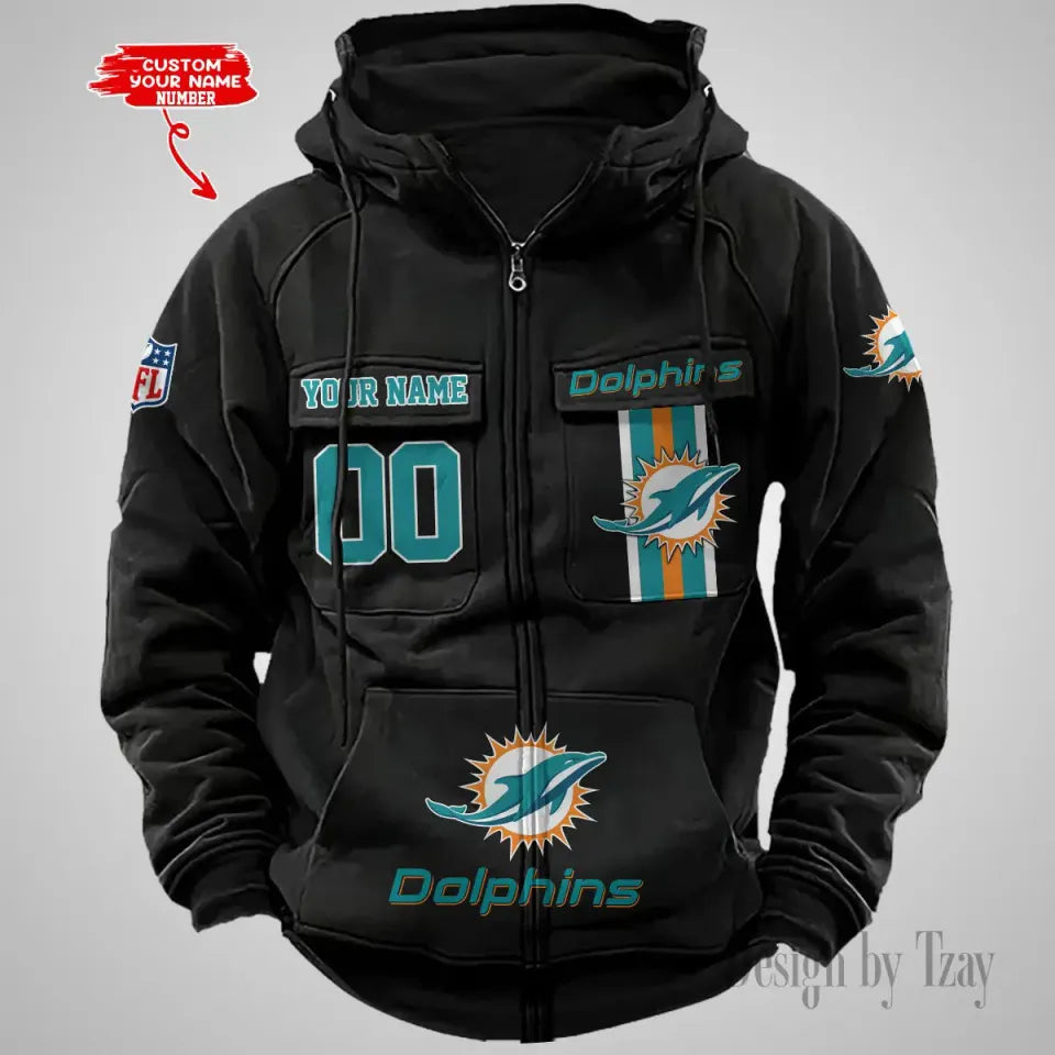 Miami Custom Name & Number Vintage Cargo Zip Hoodies