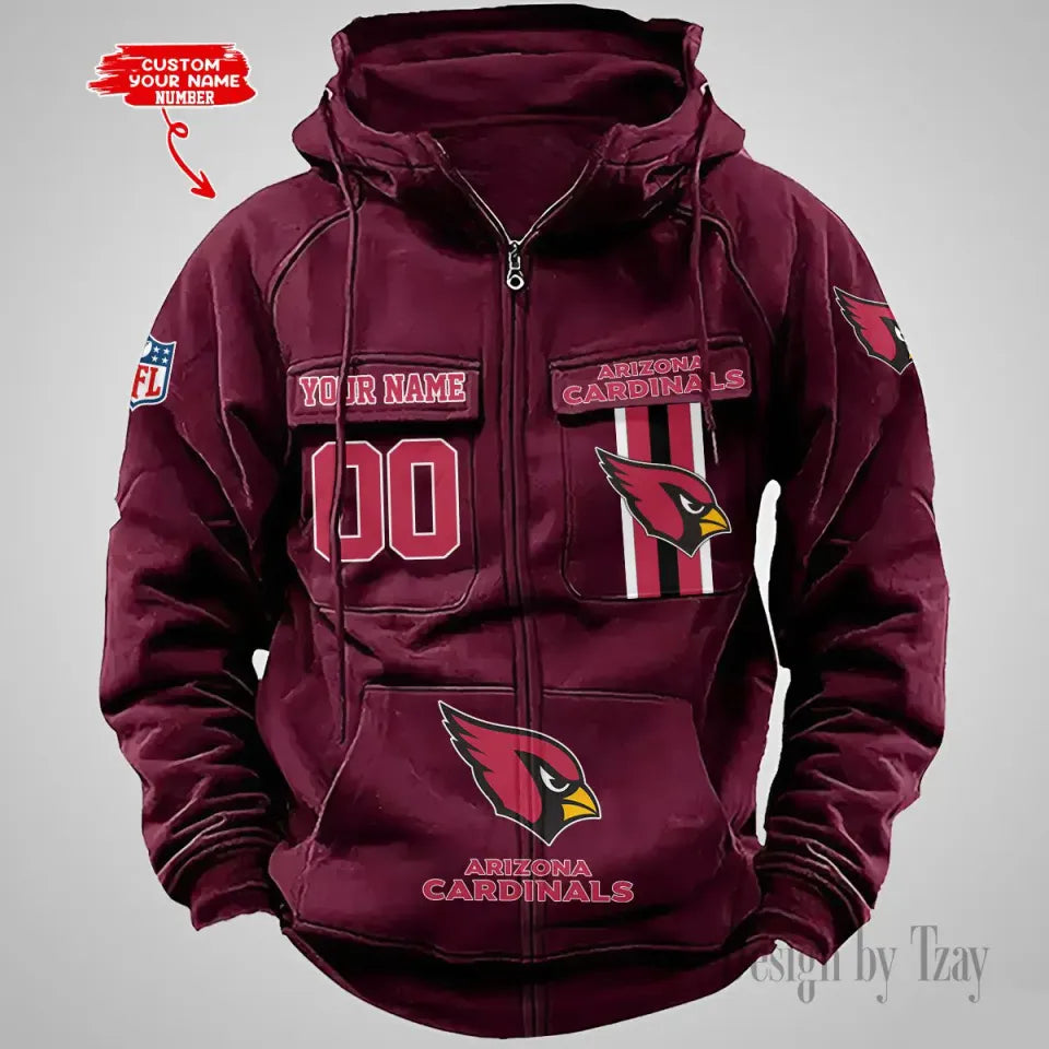 Arizonna Custom Name & Number Vintage Cargo Zip Hoodies