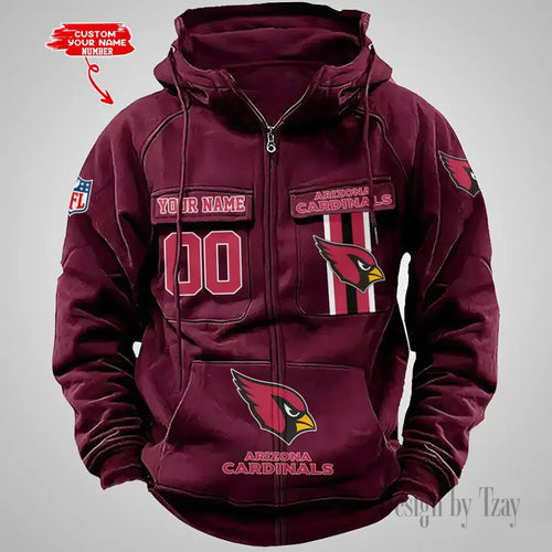 Arizonna Custom Name & Number Vintage Cargo Zip Hoodies